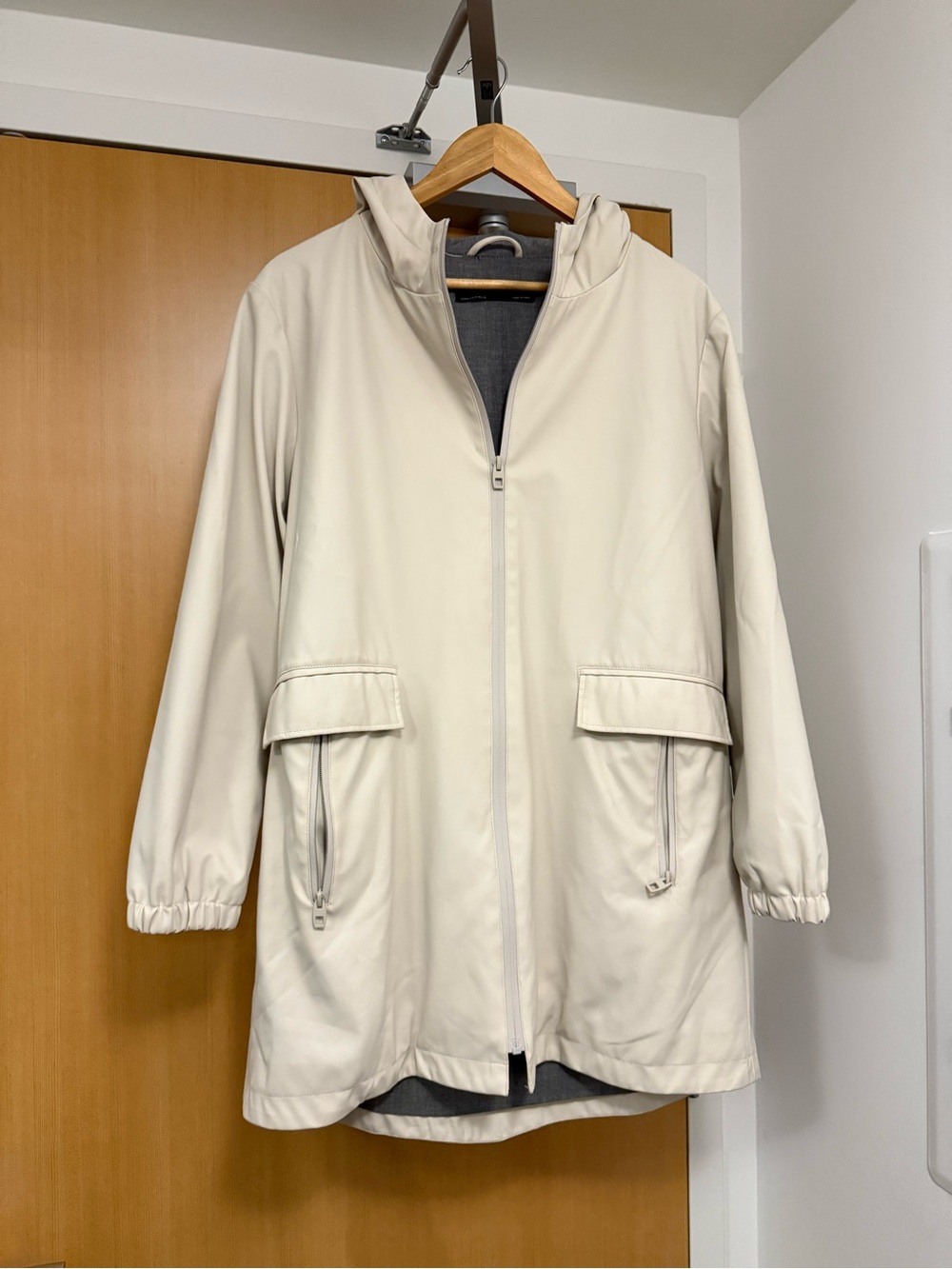 Zara Cream Hooded Zip-Front WaterProof Trench Coat